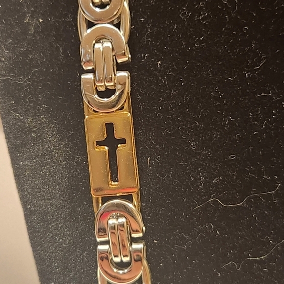 316L Stainless Steel Hollowed Cross Necklace and Bracelet Set, Fashion Golden